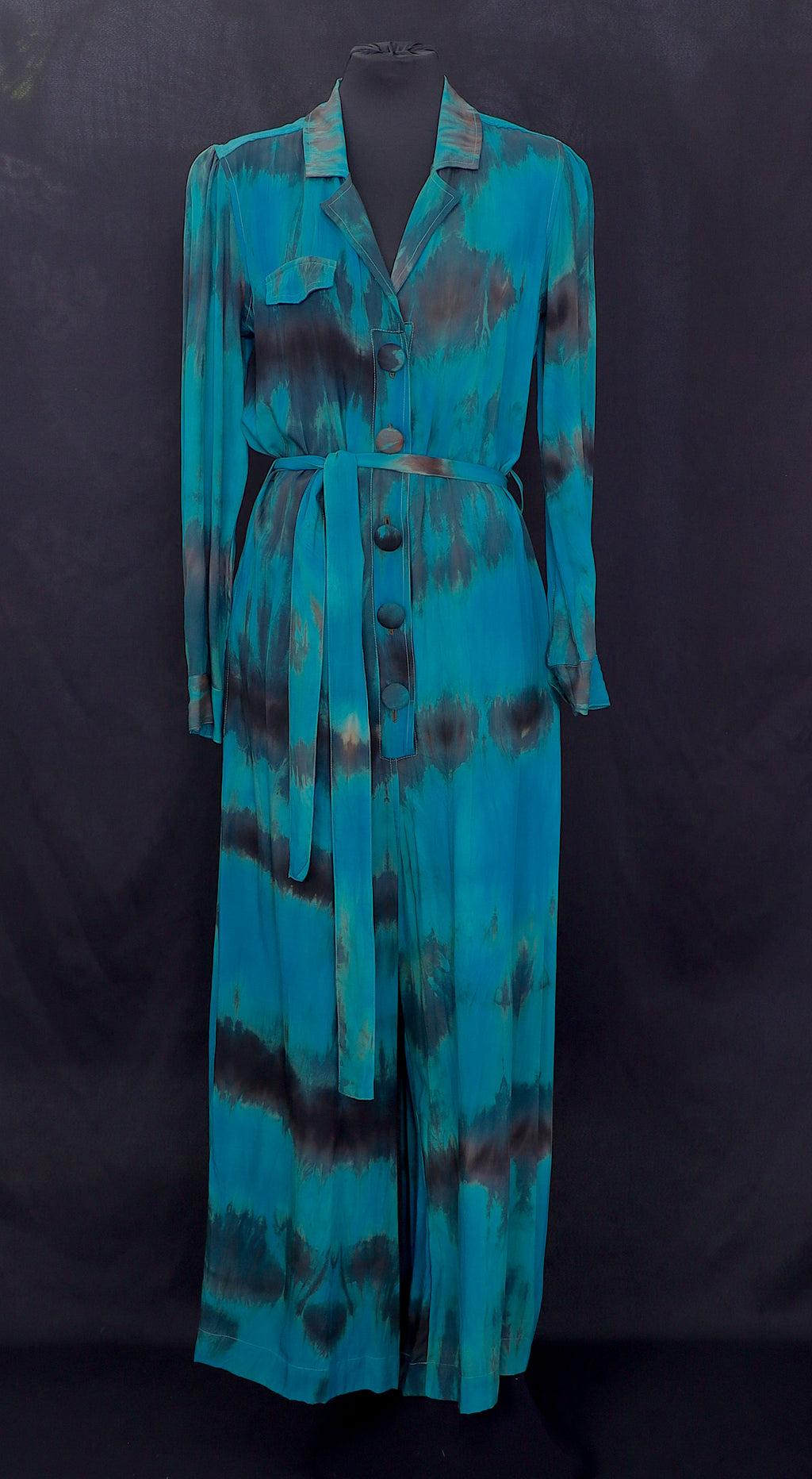 Hand Dyed Belted Jumpsuit - Green